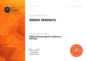 Le Mark School of Art have awarded Adam Masters 'Digital photography for beginners'. (May 2015)