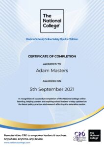Adam Masters - Back-to-school-online-safety-tips-for-children-completion-certificate