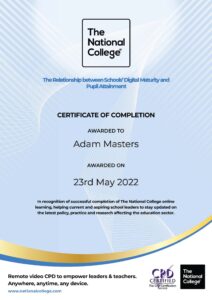 Adam Masters - The-relationship-between-schools-digital-maturity-and-pupil-attainment-completion-certificate