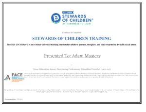 Stewards of Children Training awarded to Adam Masters (2024)